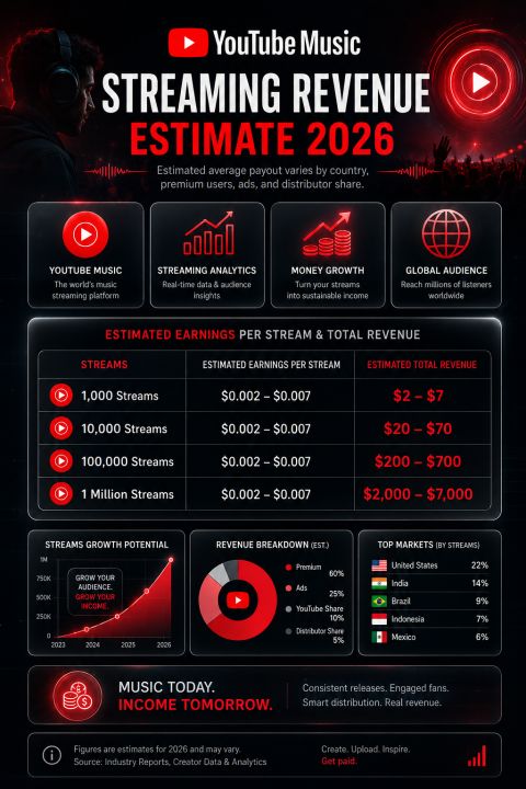 Estimación de ingresos por streaming  de YOUTUBE Music 2026